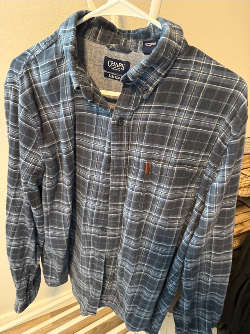Chaps Men's Blue and Gray Plaid Button-Down Shirt
